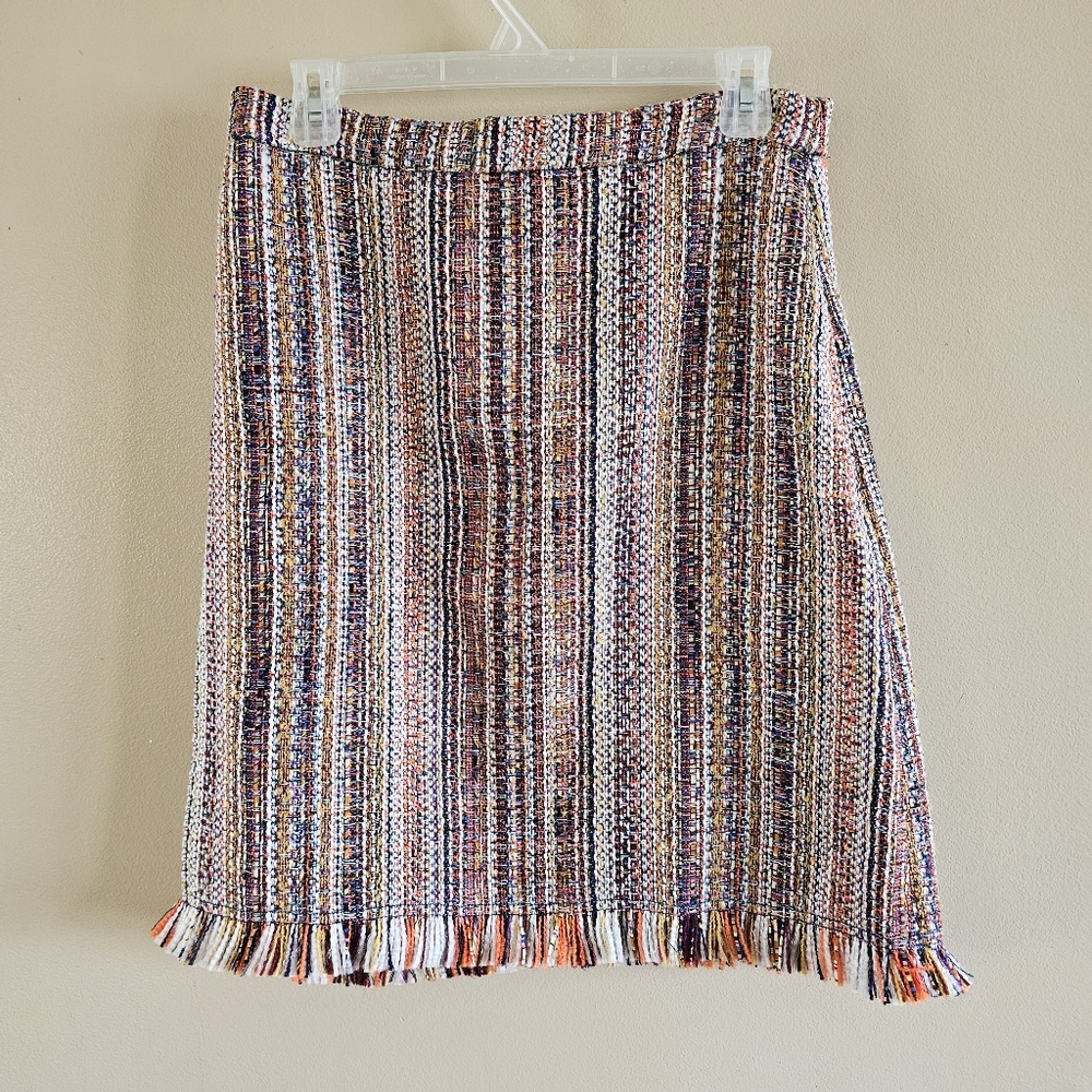 Anthropologie Maeve Women's Orange Fringe Tweed Skirt Size 8